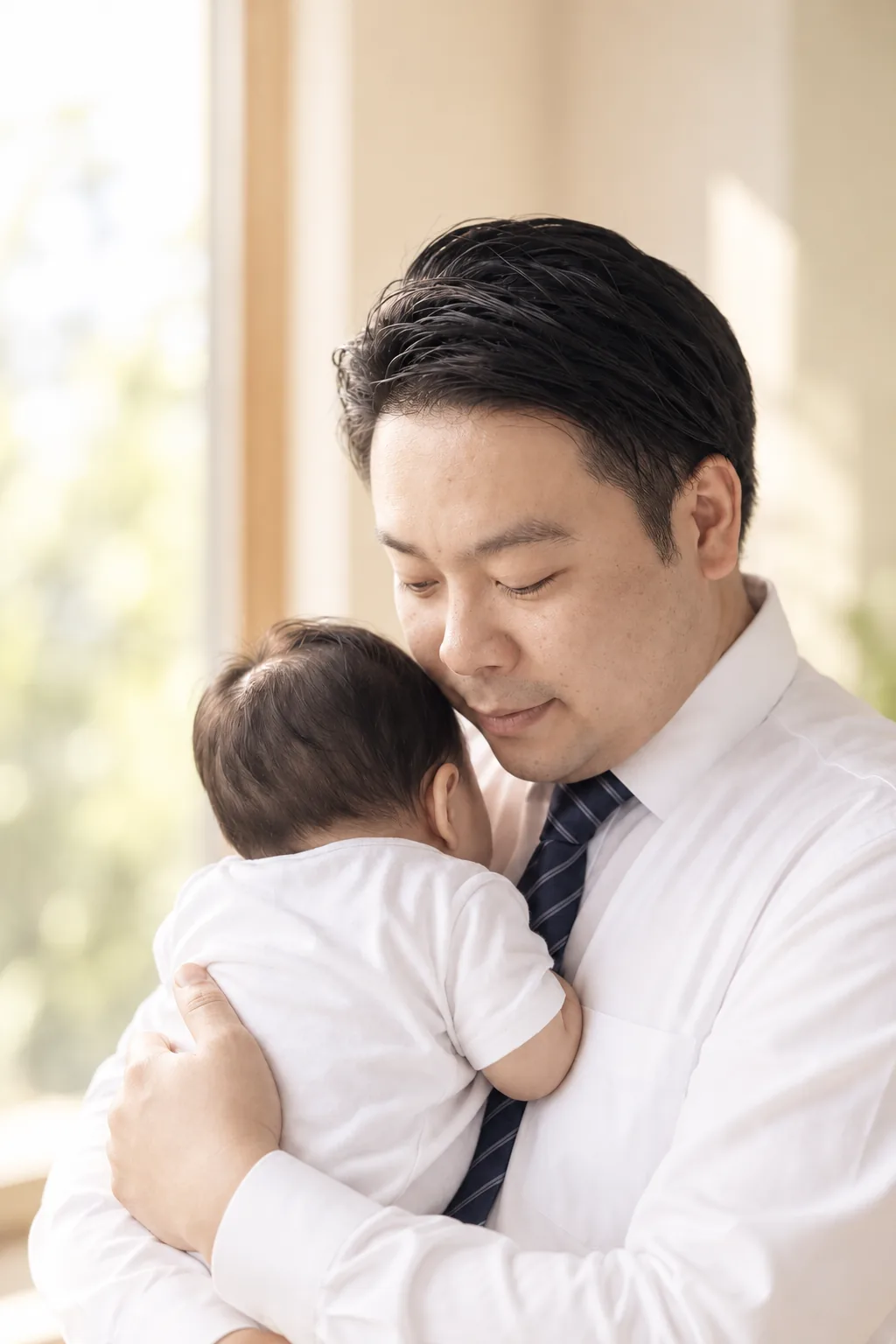 子どもを抱くあきらパパ